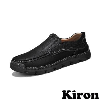 【KIRON】個性休閒樂福鞋/潮流個性手工縫線設計休閒樂福鞋 男鞋 黑