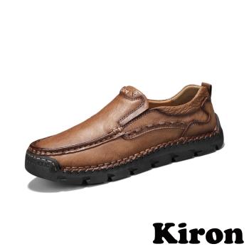 【KIRON】個性休閒樂福鞋/潮流個性手工縫線設計休閒樂福鞋 男鞋 棕