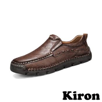 【KIRON】個性休閒樂福鞋/潮流個性手工縫線設計休閒樂福鞋 男鞋 咖