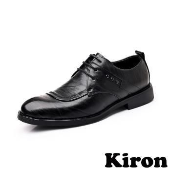【KIRON】釘釦拼接商務皮鞋/時尚剪裁釘釦拼接繫帶商務皮鞋 男鞋 黑