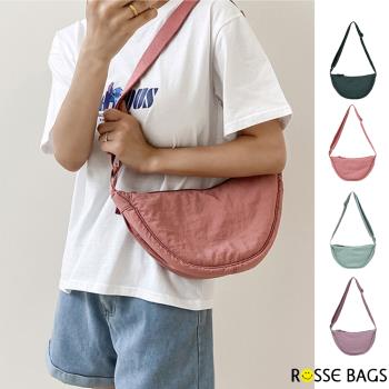 【Rosse Bags】日系尼龍帆布休閒運動風格斜背餃子包(現+預 紫色／水藍色／墨綠色／粉色)