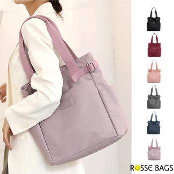 【Rosse Bags】日系簡約防潑水尼龍外出手提肩背包(現+預 紫色／藍色／灰色／粉色／黑色／紅色)