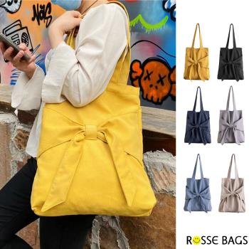 【Rosse Bags】休閒文青設計蝴蝶結帆布質感托特包(現+預 黃色／灰黑色／藏青色／灰色／淺藍色／米色)