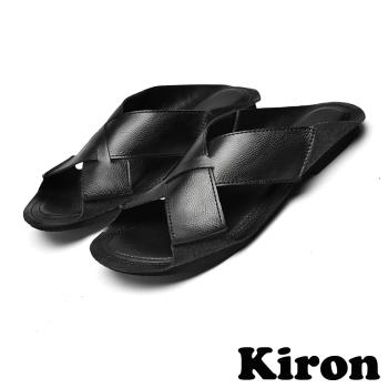 【KIRON】交叉平底拖鞋/經典交叉舒適平底拖鞋 男鞋 黑