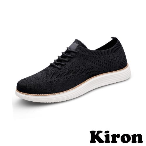 【KIRON】彈力飛織休閒鞋/彈力飛織繫帶時尚休閒鞋 男鞋 黑