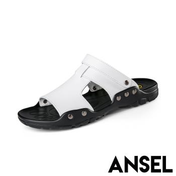 【ANSEL】真皮兩穿經典涼拖鞋/真皮兩穿法經典休閒百搭涼拖鞋 男鞋 白