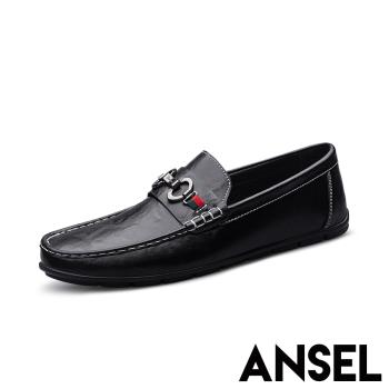 【ANSEL】真皮馬銜釦樂福鞋/真皮時尚馬銜釦休閒樂福鞋 男鞋 黑