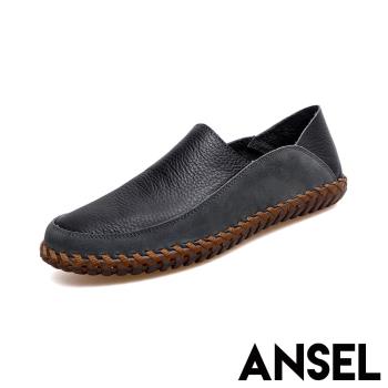 【ANSEL】真皮雙色兩穿厚底樂福鞋/真皮雙色兩穿厚底樂福鞋 男鞋 黑