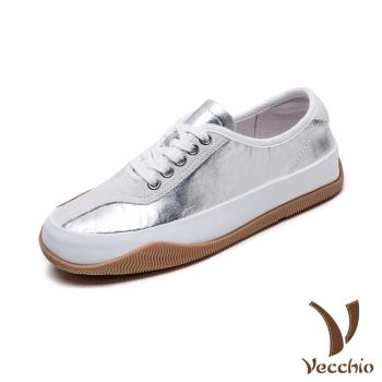 【VECCHIO】真皮復古版型拼接厚底休閒鞋/真皮頭層牛皮復古版型拼接厚底休閒鞋 女鞋 銀