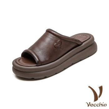 【VECCHIO】真皮愛心浮雕鬆糕厚底拖鞋/真皮頭層牛皮典雅愛心浮雕鬆糕厚底拖鞋 女鞋 棕