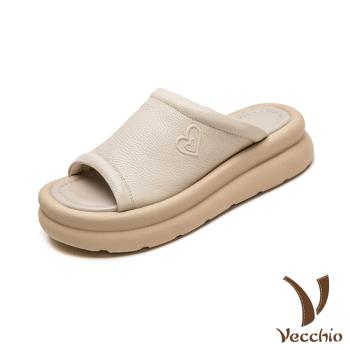 【VECCHIO】真皮愛心浮雕鬆糕厚底拖鞋/真皮頭層牛皮典雅愛心浮雕鬆糕厚底拖鞋 女鞋 米