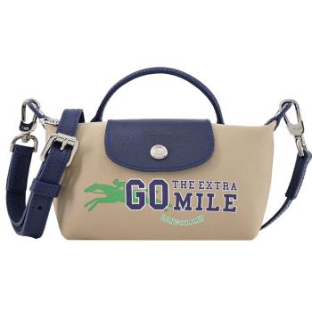 LONGCHAMP LE PLIAGE系列奔馬棉質防水斜紋布化妝/斜揹包(迷你/米)