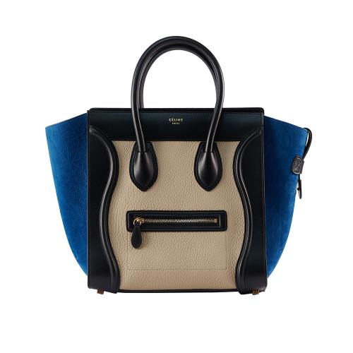 CELINE MINI LUGGAGE 黑.藍.米撞色牛皮手提包/囧包