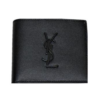 【SAINT LAURENT】 YSL聖羅蘭 男款 Monogram粒紋皮革 黑色雙折短夾/錢包 - 453276BTY0U 1000