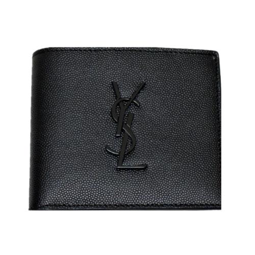 【SAINT LAURENT】  YSL聖羅蘭 男款 Monogram粒紋皮革 黑色雙折短夾/錢包 - 453276BTY0U 1000