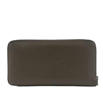 二手商品8成新 HERMES Epsom 皮革圖案絲巾ㄇ形拉鍊長夾(雪茄色)