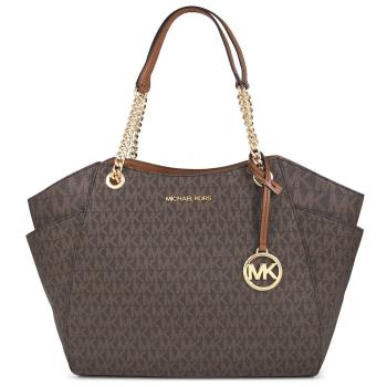 MICHAEL KORS JET SET TRAVEL金字LOGO防刮大肩背托特包(咖啡色)