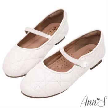Ann’S 小千金的單品-軟牛皮真皮珍珠扣瑪莉珍圓頭平底娃娃鞋(白)