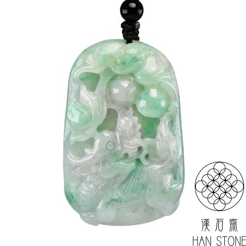 【漢石齋】天然翡翠A貨 玄武龍龜玉珮吊墜 冰糯種飄花(31*48*13mm)