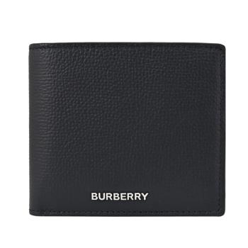 BURBERRY 8084620 浮雕LOGO牛皮對開8卡短夾.黑藍