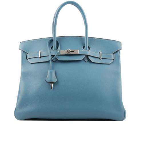 二手商品8.5成新_HERMES Birkin 35cm 銀釦牛皮手提包(藍色)