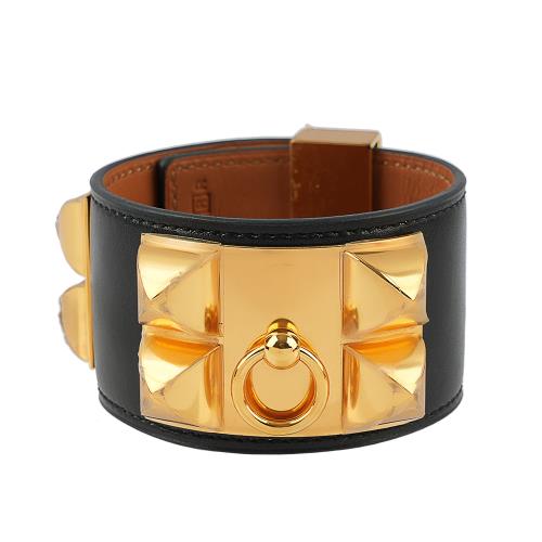 二手商品9.8新_HERMES BOX皮 鉚釘金釦CDC手環 (S)(黑色)