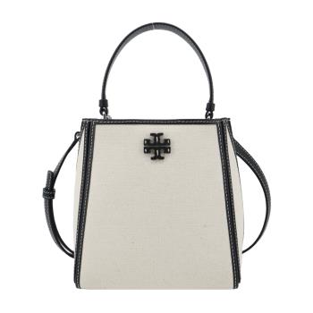 TORY BURCH MCGRAW 帆布皮革手提/斜背水桶包-小/黑