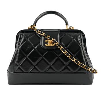 CHANEL CC Logo 亮面小羊皮小款二用包/醫生包(黑色)
