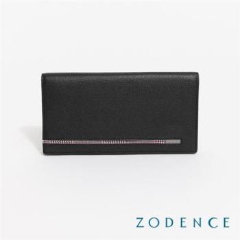 【ZODENCE 佐登司】KIRK進口真皮格紋6卡長夾(黑)