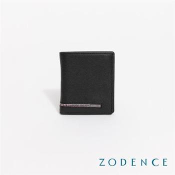 【ZODENCE 佐登司】KIRK進口真皮格紋6卡直式短夾(黑)