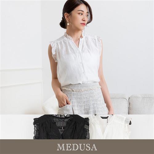 現貨【MEDUSA 曼度莎】半透蕾絲紋理小荷葉背心上衣 - 2色（M-XL）｜女無袖上衣 女無袖襯衫