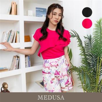 現貨【MEDUSA 曼度莎】細閃斜荷葉造型T恤 - 2色（M-XL）｜女短袖上衣 女休閒上衣