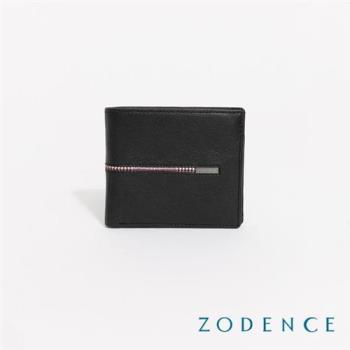 【ZODENCE 佐登司】KIRK進口真皮格紋9卡證件窗短夾(黑)