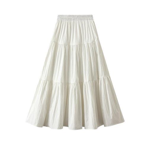 【巴黎精品】半身裙長裙-皺褶純色高腰蛋糕裙女裙子4色a1fq68