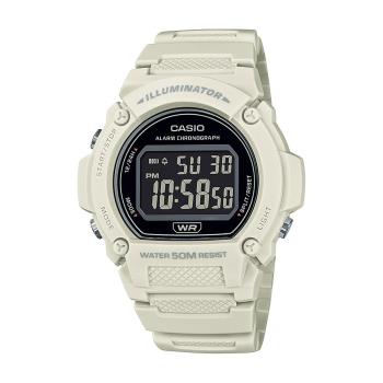 【CASIO】經典復古圓形大錶面休閒腕錶-黑色X米白(W-219HC-8B)