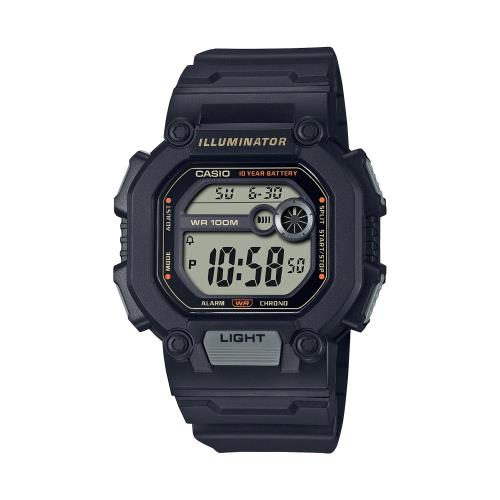 【CASIO】十年電力復古懷舊方形數位運動錶-黑色（W-737HX-1A）