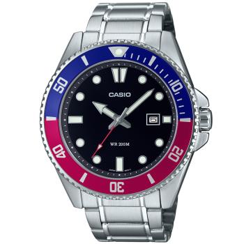 【CASIO】槍魚黑水鬼系列不鏽鋼休閒錶-黑面百事圈(MDV-107D-1A3)