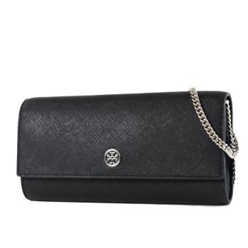 TORY BURCH EMERSON 防刮十字紋翻蓋磁釦斜背WOC包-黑色