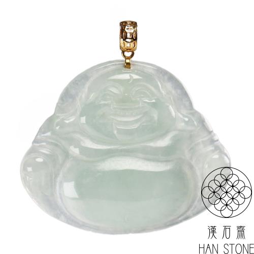 【漢石齋】天然翡翠A貨 小彌勒佛18K金墜頭玉佩吊墜 冰芙蓉種(25*21*3.5mm)