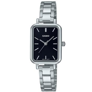 【CASIO】經典時尚簡單俐落小巧方形不鏽鋼腕錶-黑色丁字面(LTP-V009D-1E)