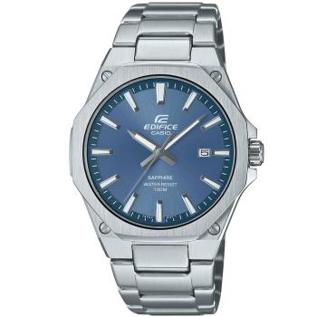 【CASIO】EDIFICE 八角扁平錶圈輕薄藍寶石玻璃鏡面不鏽鋼錶-藍面(EFR-S108D-2A)