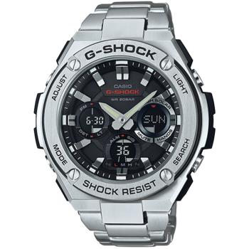 【CASIO】G-SHOCK G-STEEL 系列高科技絕對強悍分層防護構造太陽能電力雙顯錶-不鏽鋼款 (GST-S110D-1A)