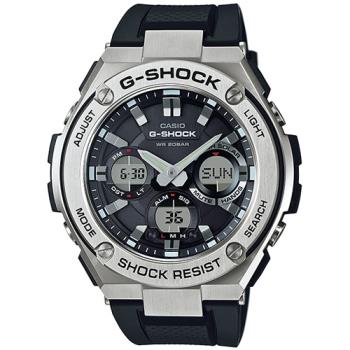 【CASIO】G-SHOCK G-STEEL 系列高科技絕對強悍分層防護構造太陽能電力雙顯錶-橡膠款 (GST-S110-1A)