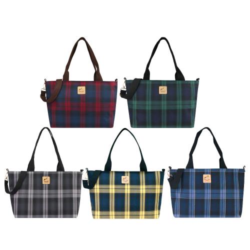 【uma hana】經典格紋可橫放A4文件大容量防水橫A4側背包(A4文件包/鋼琴包/旅行包/斜背包)