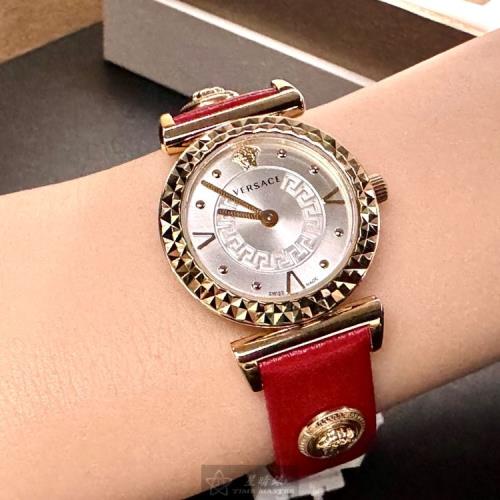 VERSACE 凡賽斯女錶 36mm 玫瑰金圓形精鋼錶殼 銀白色簡約, 中二針顯示錶面款 VS12331