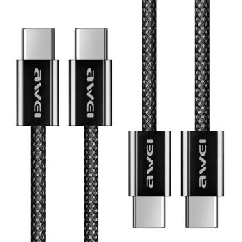 MyStyle mini氮化鎵Gan33W Type-C+USB 黑+AWEi 編織線 Type-C to Type-C-支援i16i15蘋果手機-黑