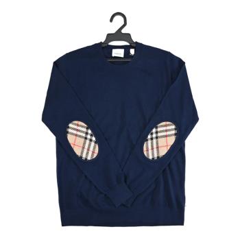 BURBERRY 8091036 BEMPTON 百搭格紋羊毛長袖針織衫.深藍