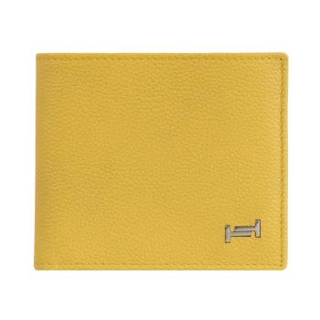 TODS DOUBLE T 經典LOGO荔枝牛皮對開八卡短夾.黃