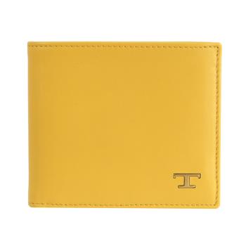 TODS 經典LOGO質感小牛皮對開八卡短夾.黃