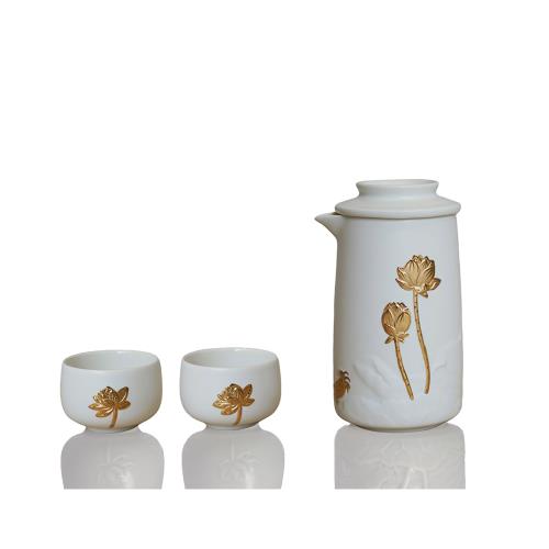 乾唐軒活瓷|和諧泡茶器 / 一壺+二杯 / 牙白金